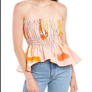 Finders Keepers Strapless Smocked Crop Top - Pink and Orange